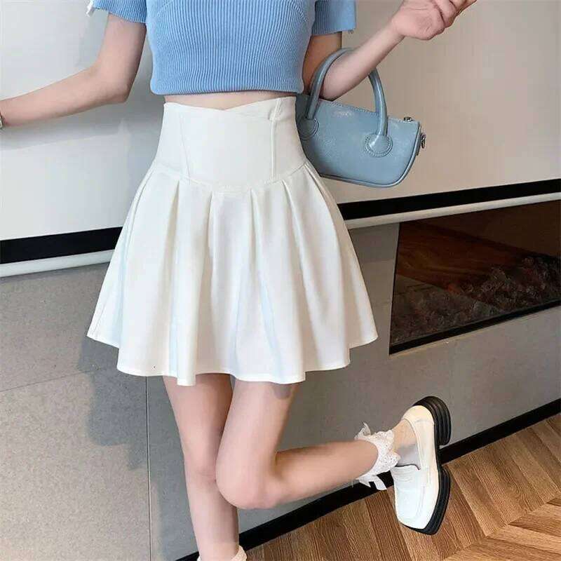 Lucyever Fashion Women Zipper High Waist Mini Korean Style Anti-Glare Pleated Skirt Female Show Leg Length A-Line Skirts XJ260131