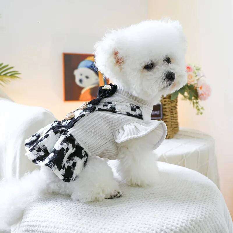 1PC pet clothing autumn winter thick black white bow princess skirt for small and medium-sized dogs H260129