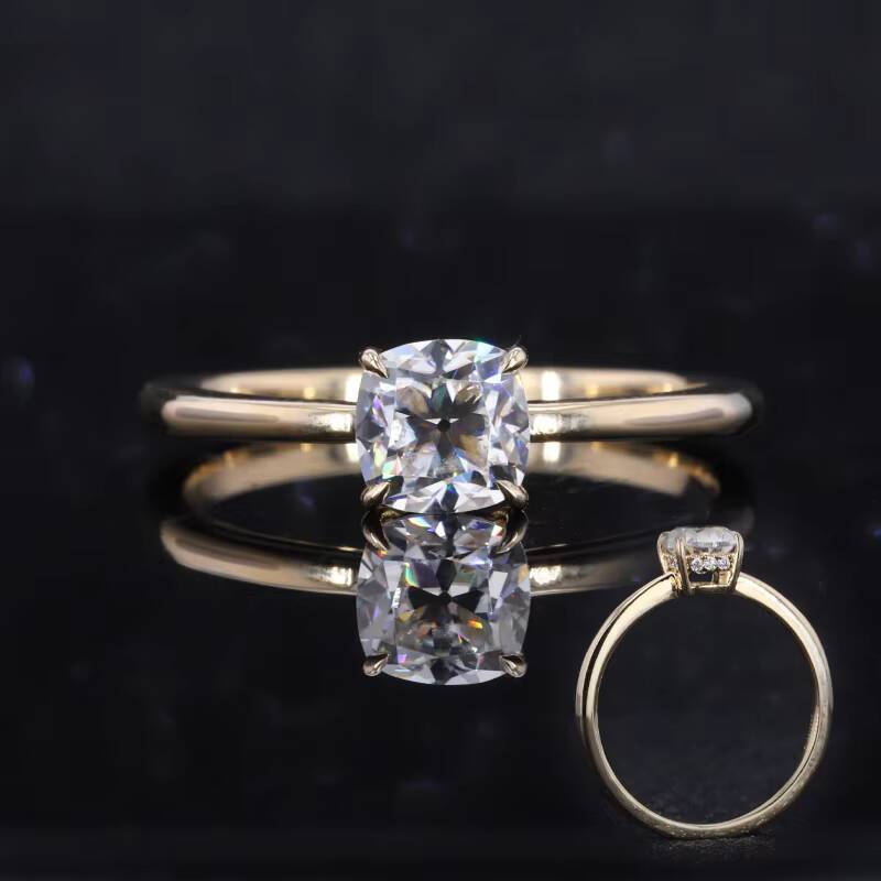 Starsgem Fine Jewelry 14k Solid Gold Cushion Cut Moissanite Center Stone Solitarie Ring for Engagement