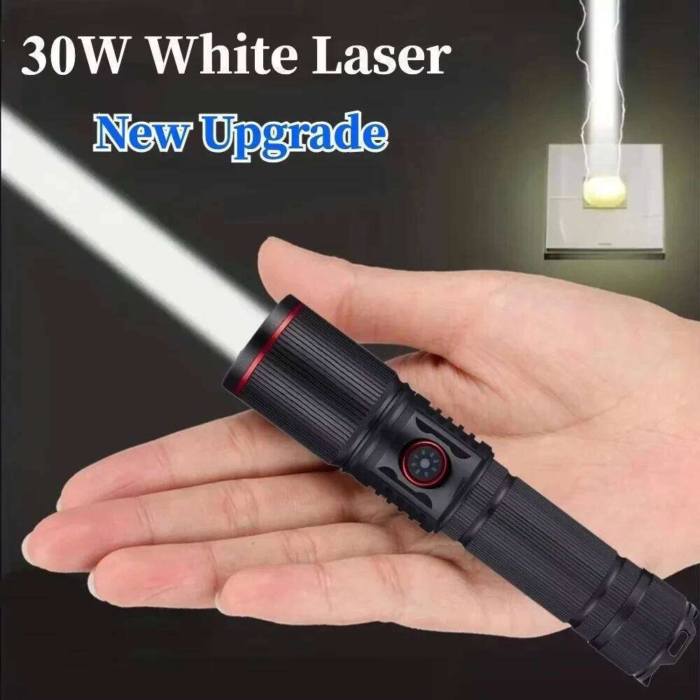 Portable Powerful White Laser LED Flashlight Tactical Zoom Torch USB Rechargeable 18650 Battery Camping Fishing Lantern H260131