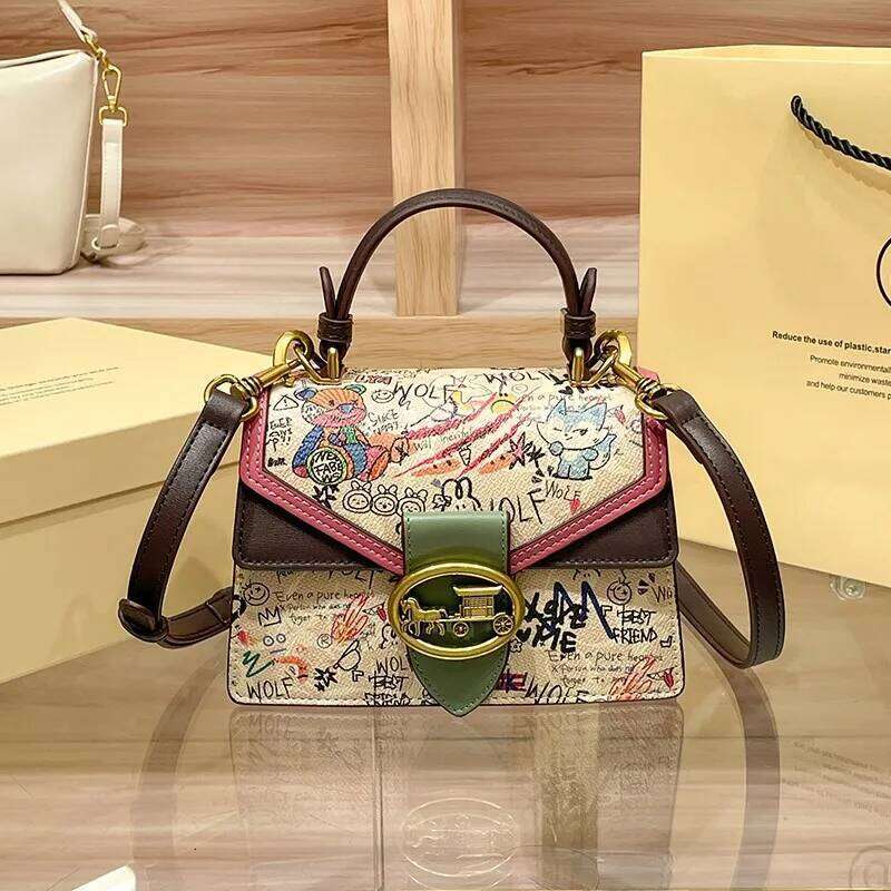 Women's 2024 New High end Luxury Printed One Shoulder Handbag Contrast Color Minimalist Fashion Crossbody Bag