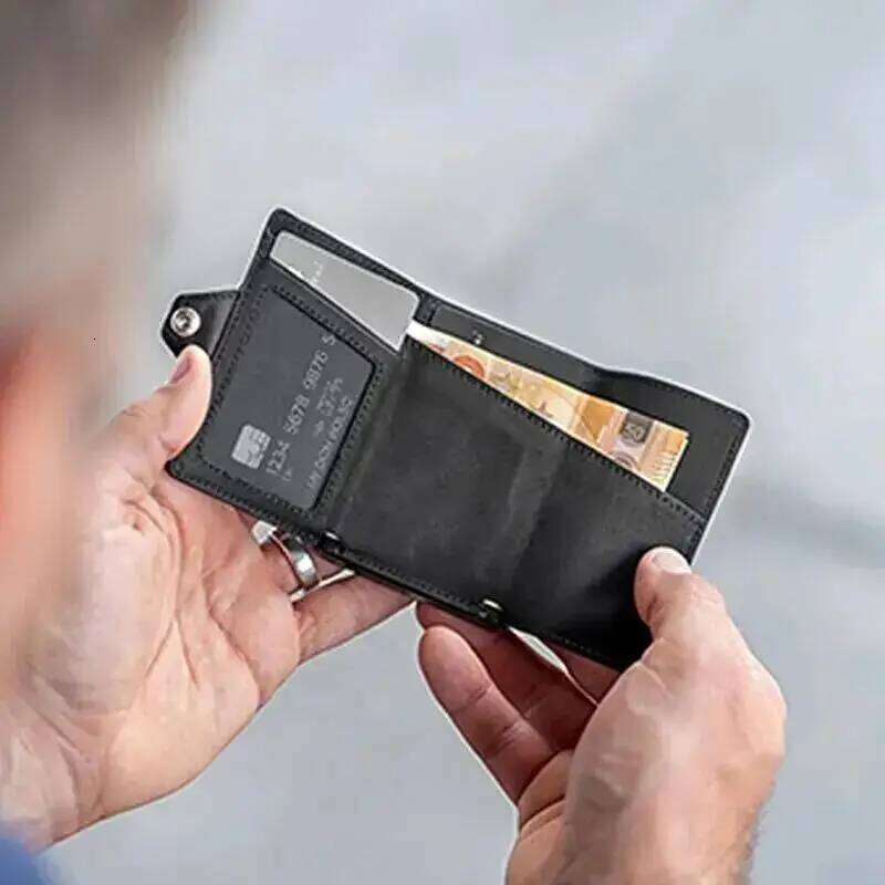 Men Metal Leather Automatic Pop Up Box Purse Multi-card Position Large Capacity Card Clip Portable Moneyclipc