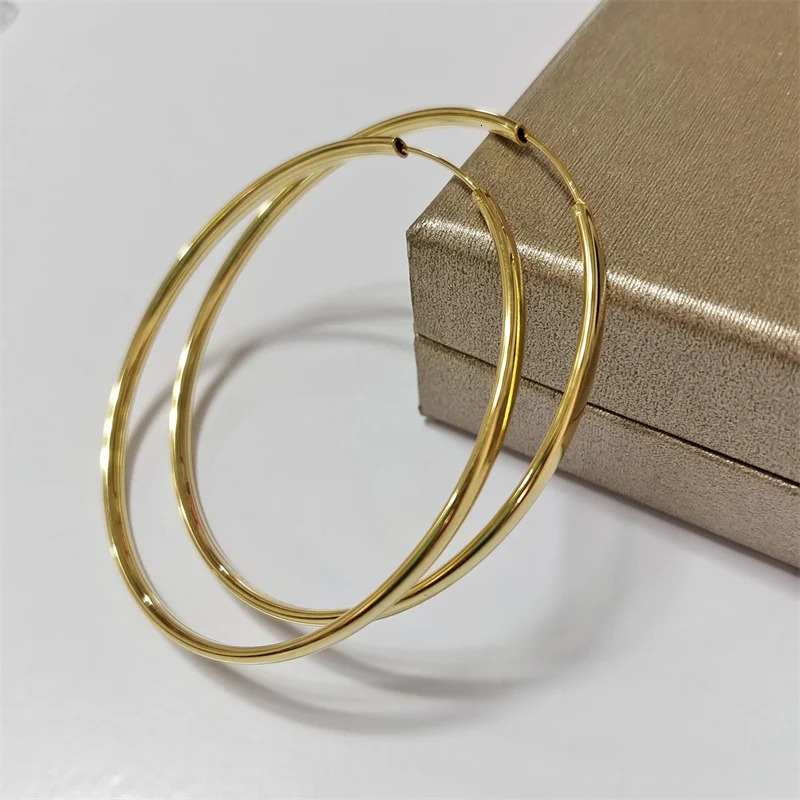 Senlissi - 18K Gold Plated Hoop Earrings For Women 925 Sterling Silver 30mm Fashion Earring C K 3/4/5/6/7CM 260126