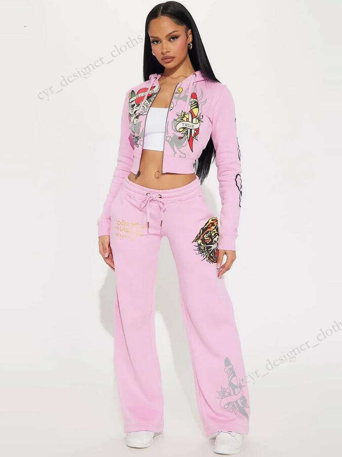 Ed Hardytracksuit Women Tracksuits Two Piece Set Outfits Ed Hardeies Strapless Casual Printed Pants Y2k Straight Trousers Street Zipper Edhardey Hooded Dab 13B