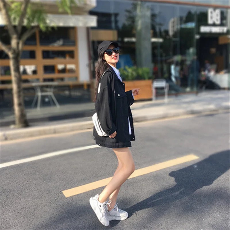 Denim Jacket Womens Medium and Long Black Spring Autumn Ins Ioose Big Size Net Red All Over The Atudents Top Gift 260120