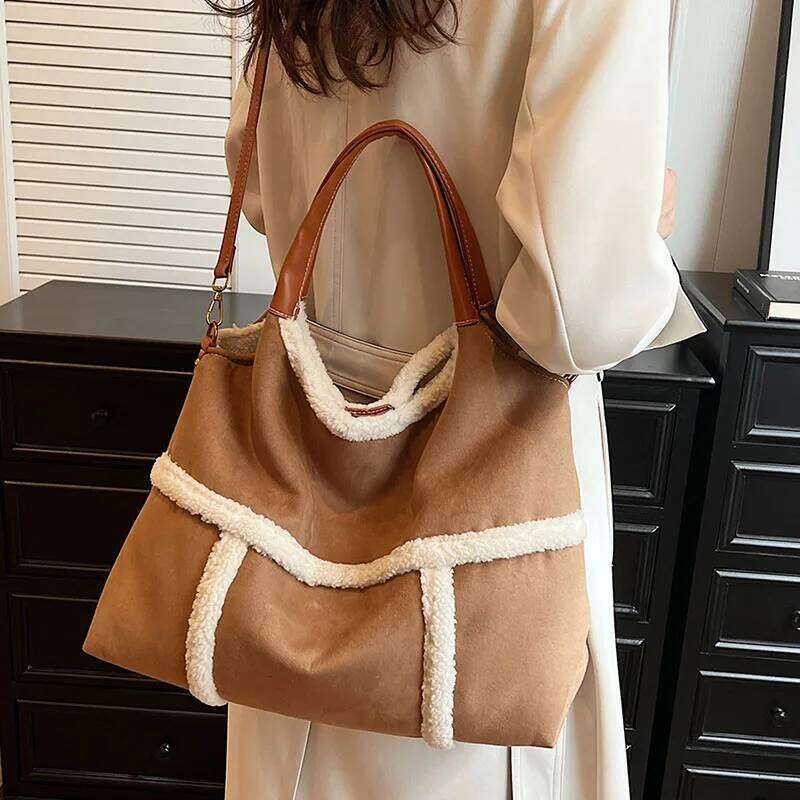 Fashion Large Capacity Winter Tote High Class Matte Women Handbag Suede Lamb Wool Patchwork Shoulder Crossbody Bag XJ260131