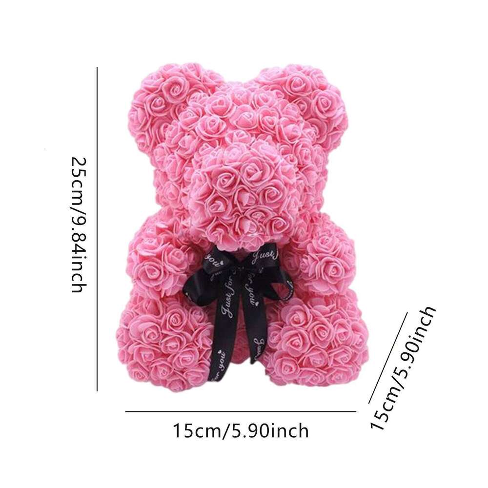 DIY 25 Cm Teddy RoseBear With Box Artificial PE Flower Bear Rose Valentine's Day For Girlfriend Women Wife Wedding Gifts Y260131