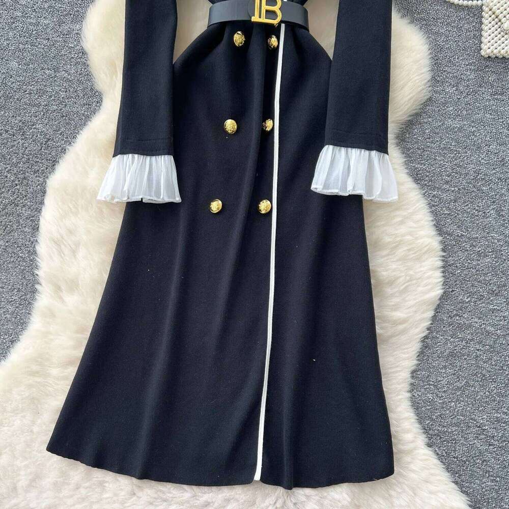 YuooMuoo Brand Fashion Aesthetic Knitted Long Autumn Winter Women Elegant Double-breasted Shirt Sweater Dress Lady Vestido XJ260131