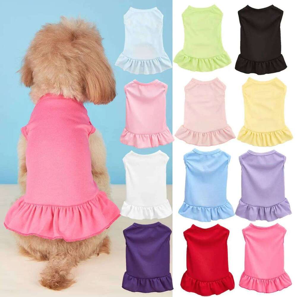 Spring Summer Thin Model Pets Tank Top Breathable Solid Color Lotus Leaf Edge Skirt Hem In The Middle Small Dog Cat H260129