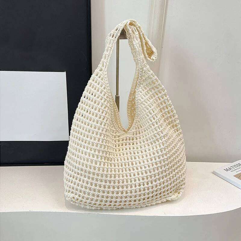 New Sweet Crochet Shoulder Leisure Beach Hollow Out Handbag Women Solid Color Woven Totes Bag For Travel XJ260130
