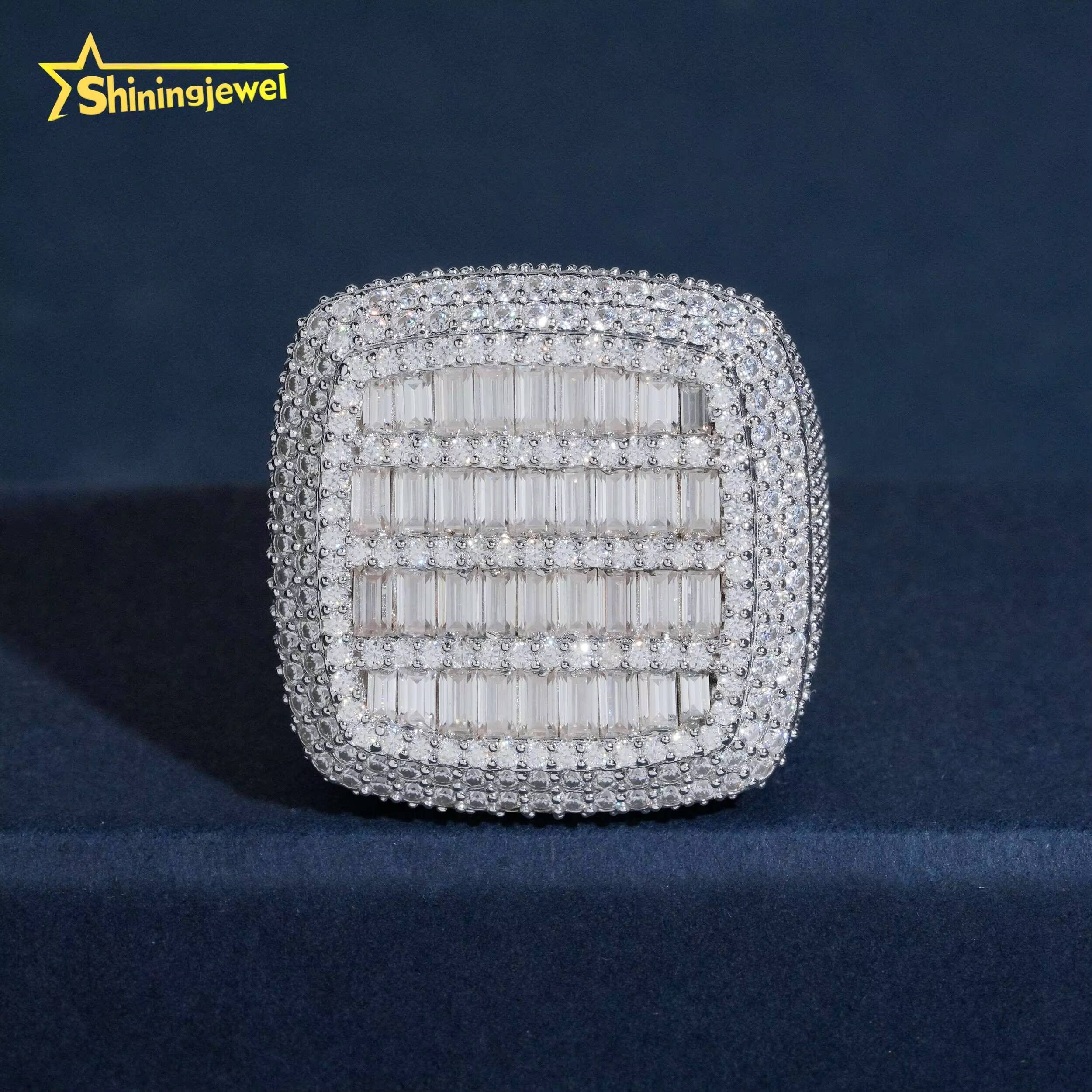 Chunky Heavy Championship Ring Baguette Pass Diamond Tester Hip Hop Jewelry 925 Fully Iced Out Jewelry Ring Moissanite Men