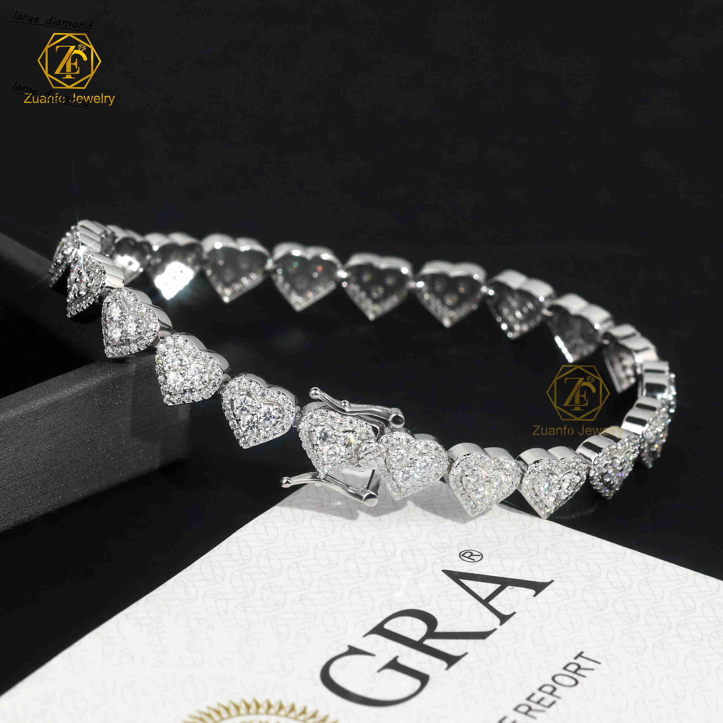 2025 Fine Jewelry New Gift 925 Silver Iced Out Moissanite Heart Necklace Bracelet for Women Men Bling Hip Hop Choker Cuban Chain