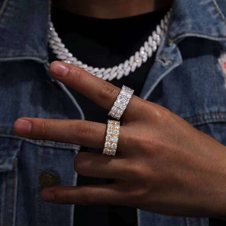 Yu Ying Mossanite Ring Hip Hop Jewelry 925 Sterling Silver 18k Gold Plated Men Women VVS Diamond Lab Moissanite Cuban Ring
