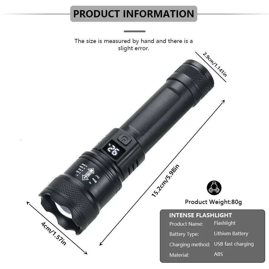 1000LM Powerful LED Flashlight Battery Display USB Rechargeable Light Telescopic Zoom Torch Lamp Outdoor Camping Fishing Lantern H260131
