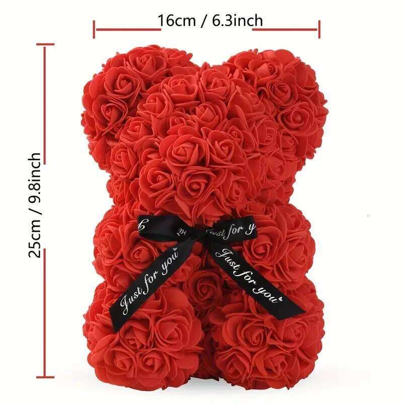 Valentines Rose Gifts Her, Red Artificial Flowers Bear With RoseBouquet Romantic For Wife Girlfriend,Birthday, Wedding Y260131