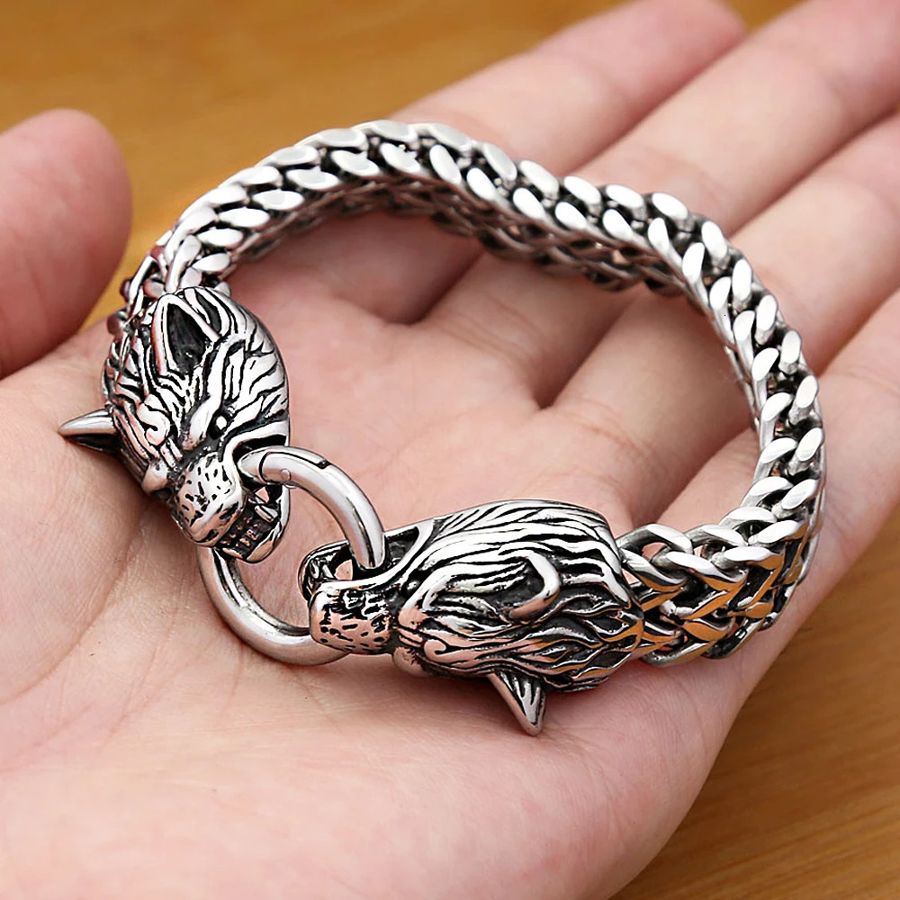 Fashion Vintage Viking Wolf Charm Bracelet 316L Stainless Steel Hip Hop Biker Animal Bangles For Men Nordic Amulet Jewelry Gifts 260126