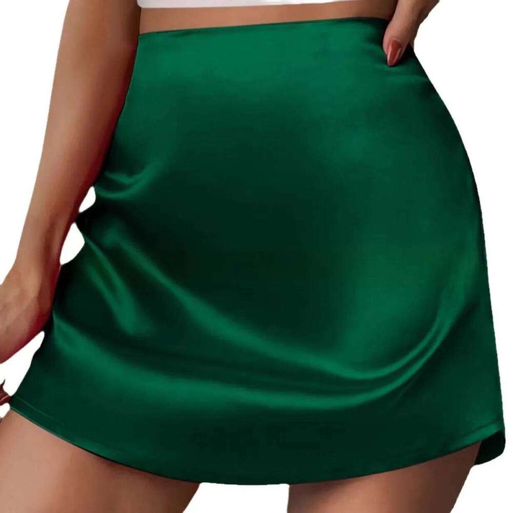 Classic Stain Mini A-Line Stretchy Short Sexy Satin Silk Skirt Girls XJ260131