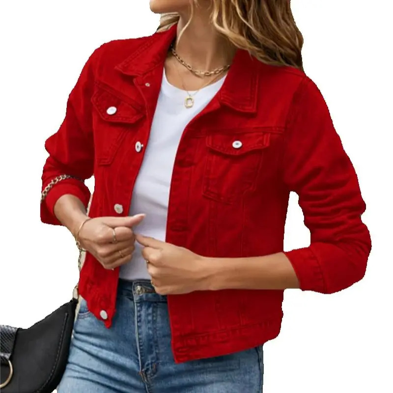 Women Short Denim Jackets Fashion Female Casual Long Sleeve Lapel Solid Button Pocket Slim Jean Jacket Fall Winter Coat 260120