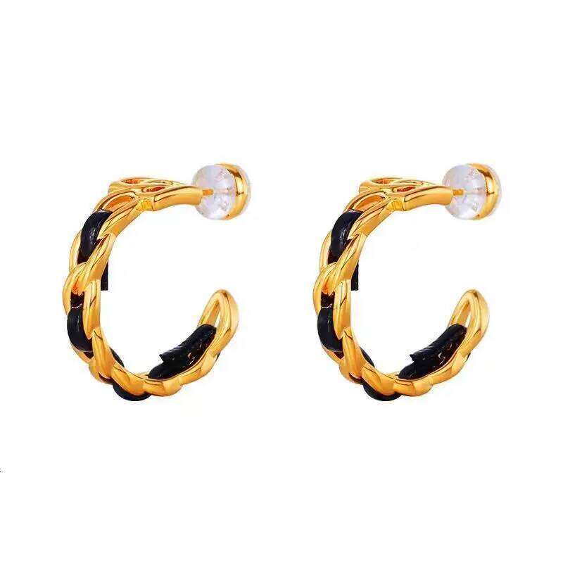 Earrings Gold Plated Leather Woven Large Circle Stainless Steel for Summer Daily and Party Wear Gift High Quality Texture