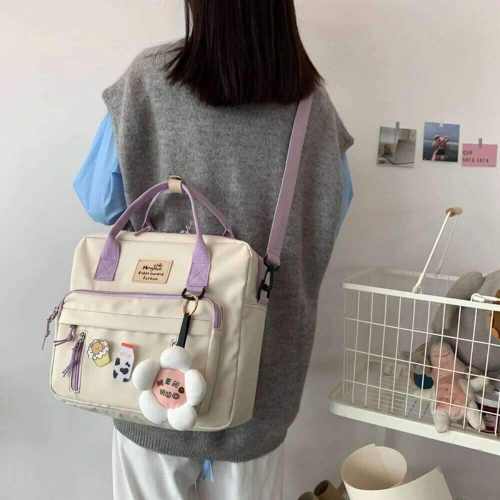 3 In 1 Backpack for Teenage Girl Ring Buckle Portable Travel Shoulder Bag Female Small Schoolbag Badge Woman Rucksack Satchel