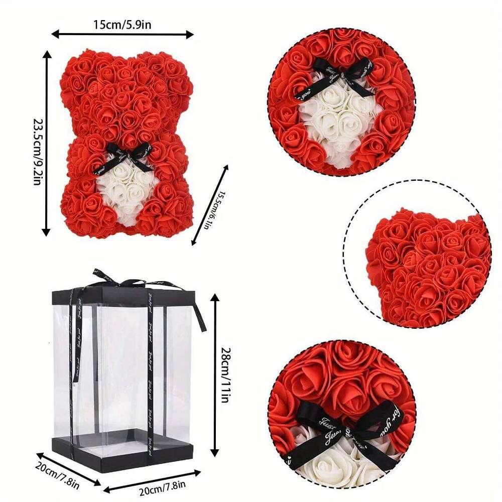 Day Gifts Her, Teddy Bear - 9.2 Inch Artificial Rose Flower Bear, Gift for Valentine's Day. Y260131