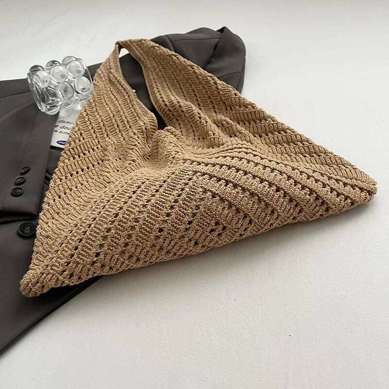 Brand Women Tote Knitting Handbag Triangle Design Woven Beach Lightweight Elegant Portable Shoulder Bag Purse XJ260130
