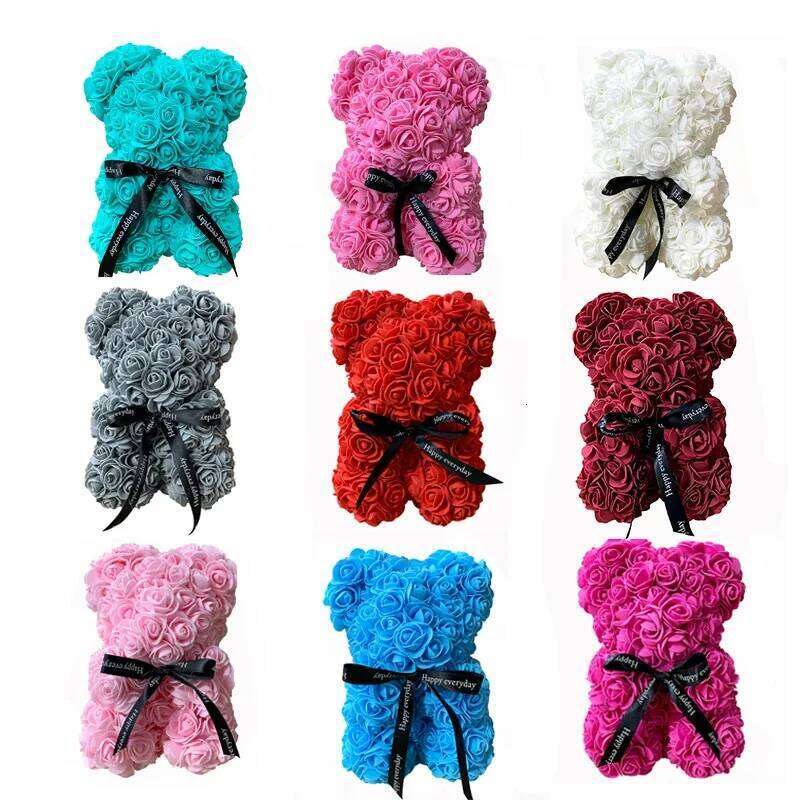 Artificial Foam Rose Flower Teddy Bear Valentines Gifts Mother' Day Gift Spring Wedding Party Decoration Y260131