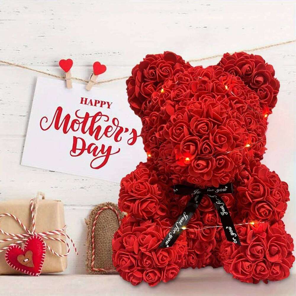 Bear Forever Teddy 10 Inch Artificial Rose Flower Bear, Gift for Women, Wedding, Birthday, Mother's Day Y260131