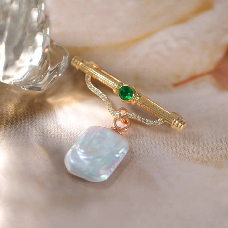 DIY Vintage Palace Carved One-word High-end Versatile Pearl Exquisite Brooch Can Be Hung Pendant