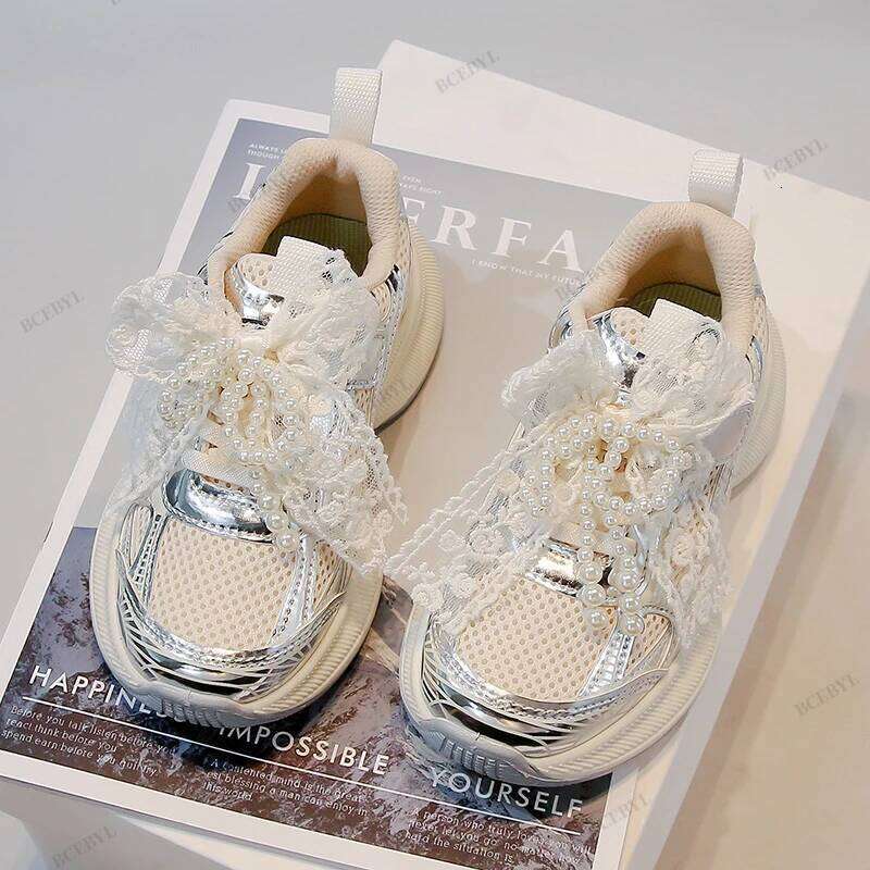 Baby Hot Sale Spring/Autumn Fashion Breathable Thick Sole Bow Beaded Sport Soft Walking Sports Casual Kid Vulcanized Shoes Y260128