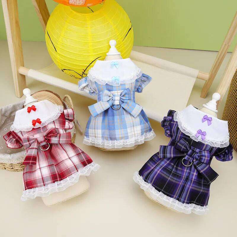 Pet Plaid Thin Princess Dress Teddy Bear Summer Outfit Cat Traction Skirt Dog Clothes for Small Dogs Puppy H260129
