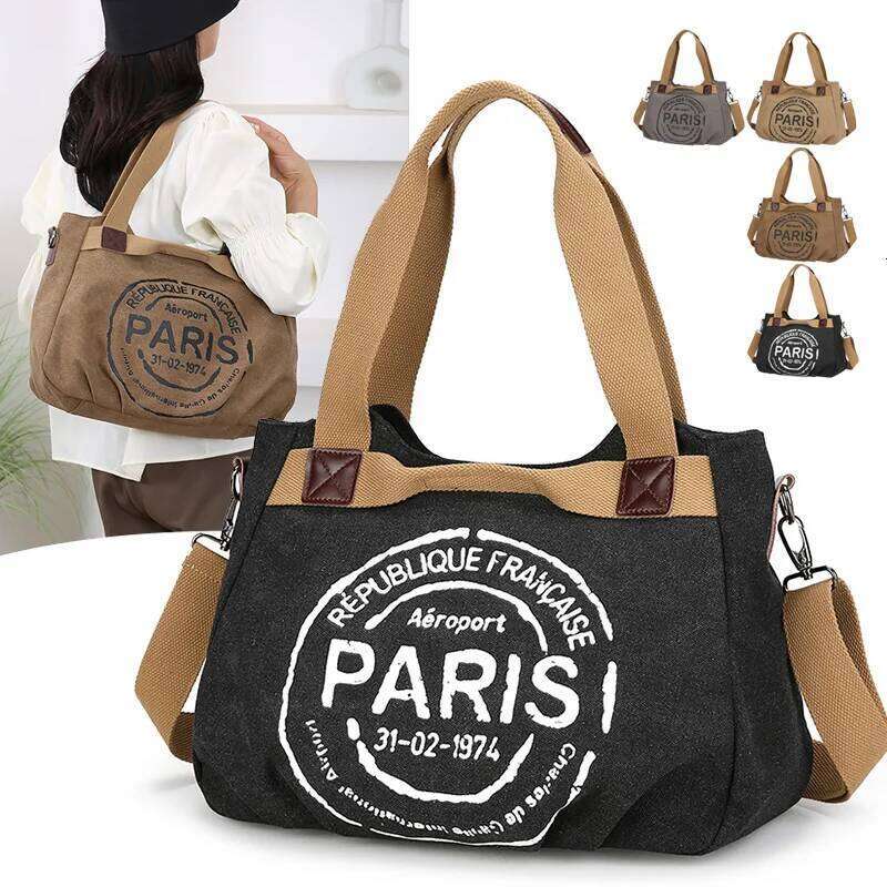 Women's casual Parisian print large capacity shoulder tote bag
