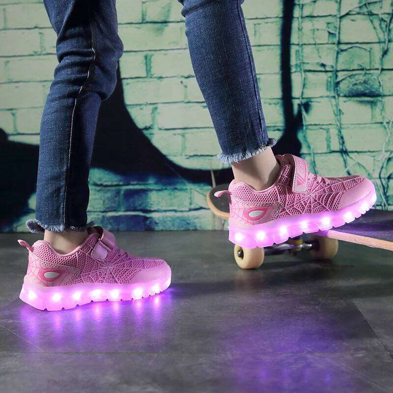 Children Luminous Glowing Sneakers Gold Pink Led Light Roller Skate New Fashion Kids Girls USB Charging Shoes Boys Y260128
