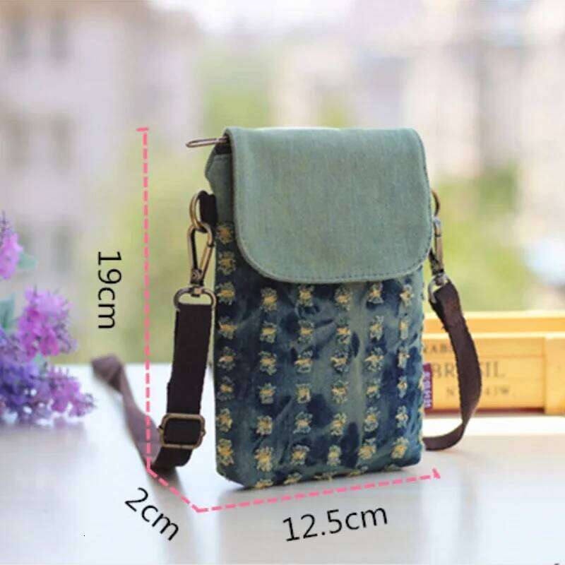 Denim 3-layer Mini Messenger Mobile Phone Case Shoulder Bag Purse Pouch Handbag Wallet Women's Fashion