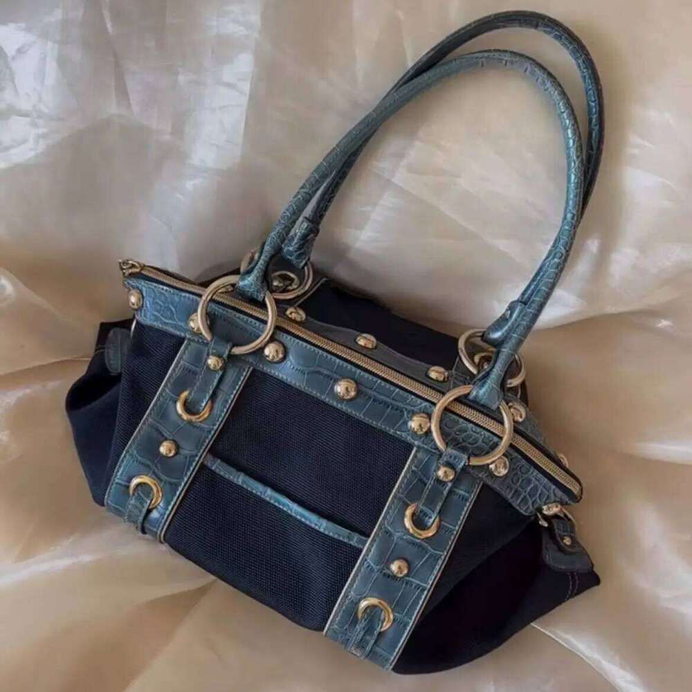 Hot Girl Retro High End Handbag Women Patchwork Large Capacity Shoulder Ladies Y2K Aesthetics Harajuku Underarm Tote Bag New H260131