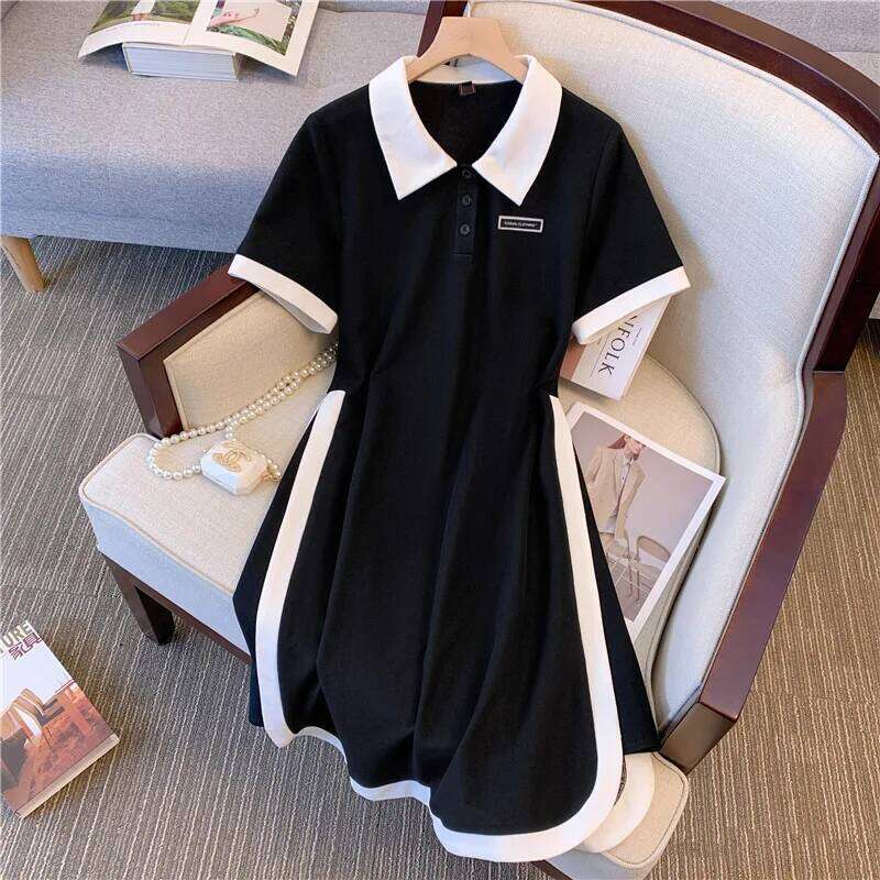 Women's Slimming Patchwork A-line Skirt Spring and Summer Fashion Collar Dress for Women XJ260131