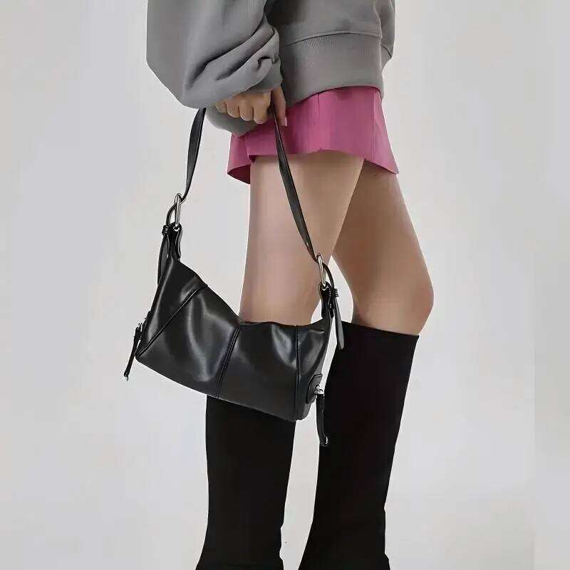 Women's Cool Drag Style Underarm Stick Bag Niche Design Leather Zipper Single Shoulder Handbag