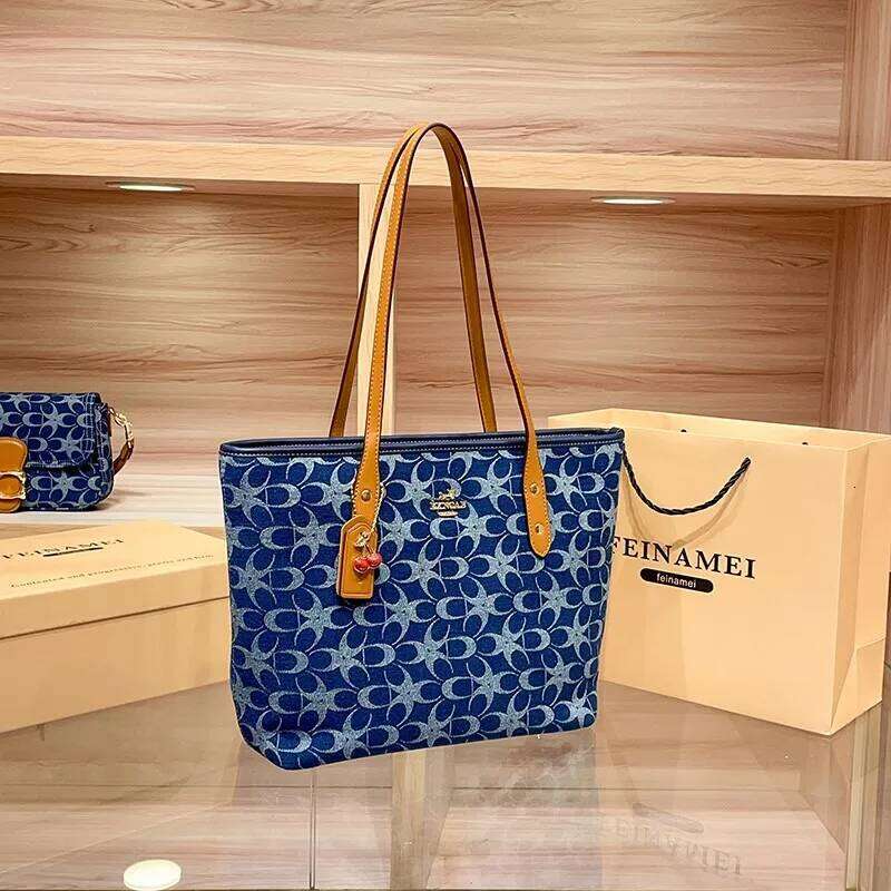 Ladies' handbag, light luxury retro denim canvas fashionable 2025 new shopping bag, high-end single shoulder crossbody bag
