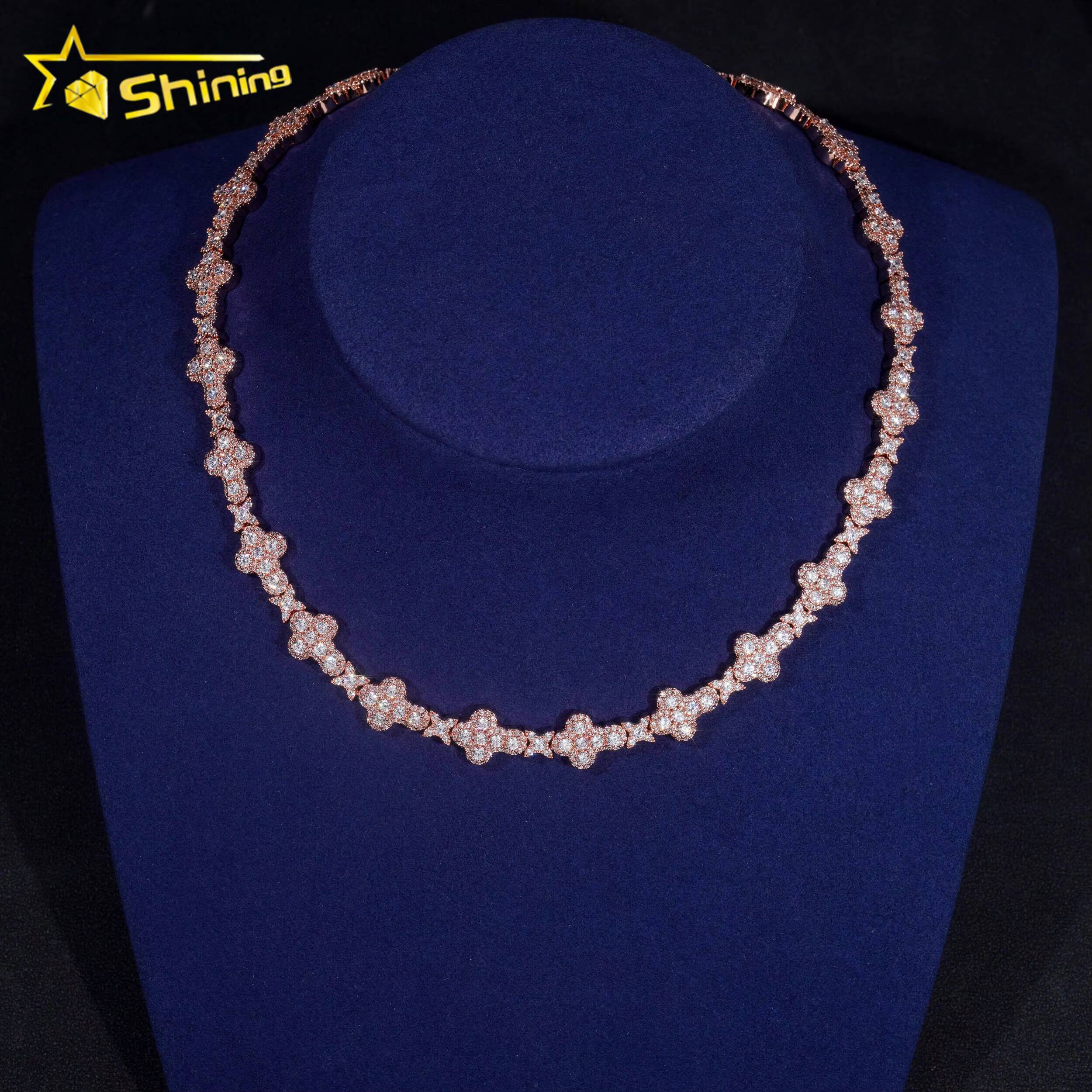 Mens Necklace Fashion Rose Gold Plated 13mm 925 Sterling Silver Vvs Moissanite Diamond Iced Out Star Cross Link Necklace