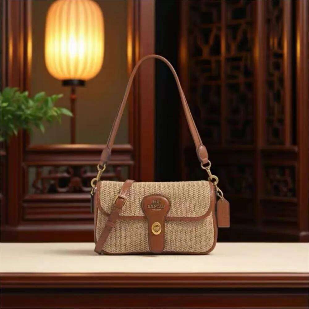 Straw woven women's 2025 new trendy fashion high-end sense weaving method stick retro single shoulder crossbody bag