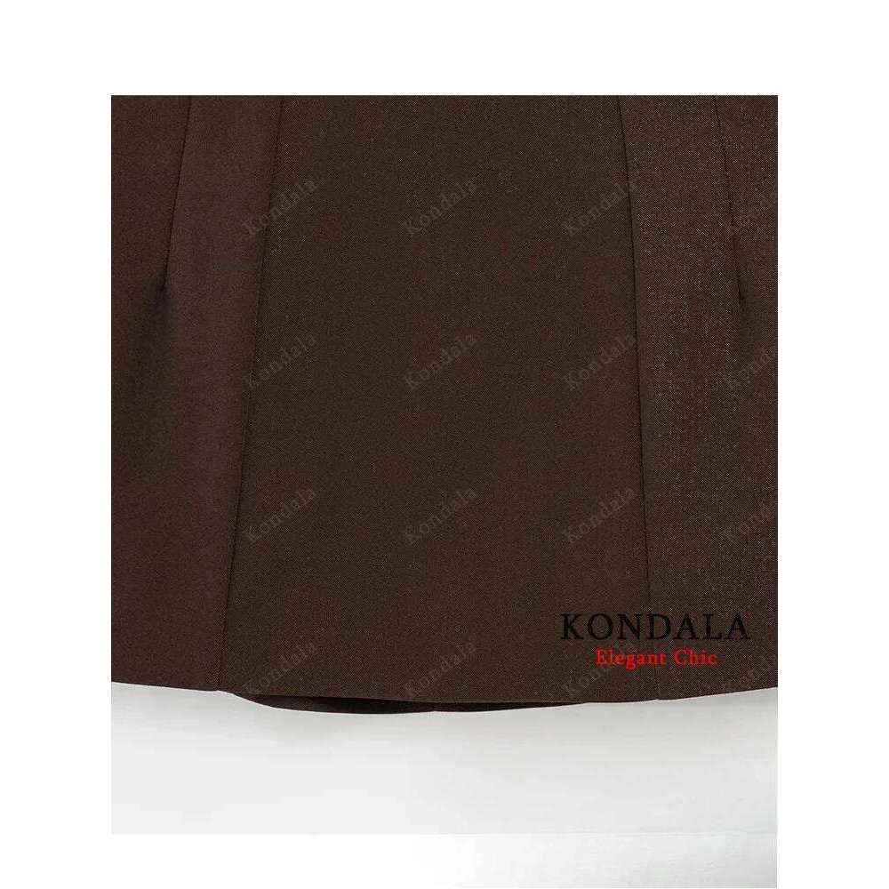 KONDALA Vintage Casual Women Brown Solid Zipper Slim Short New Fashion 2025 Spring Summer Holiday Mini Female Skirt XJ260131