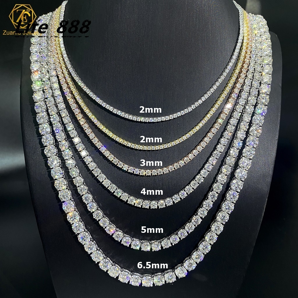 Factory Direct Sales Fine Jewelry Body Chain 3mm 4mm 5mm Hip Hop Moissanite Chain Necklace Sterling Silver Tennis Chain for Men