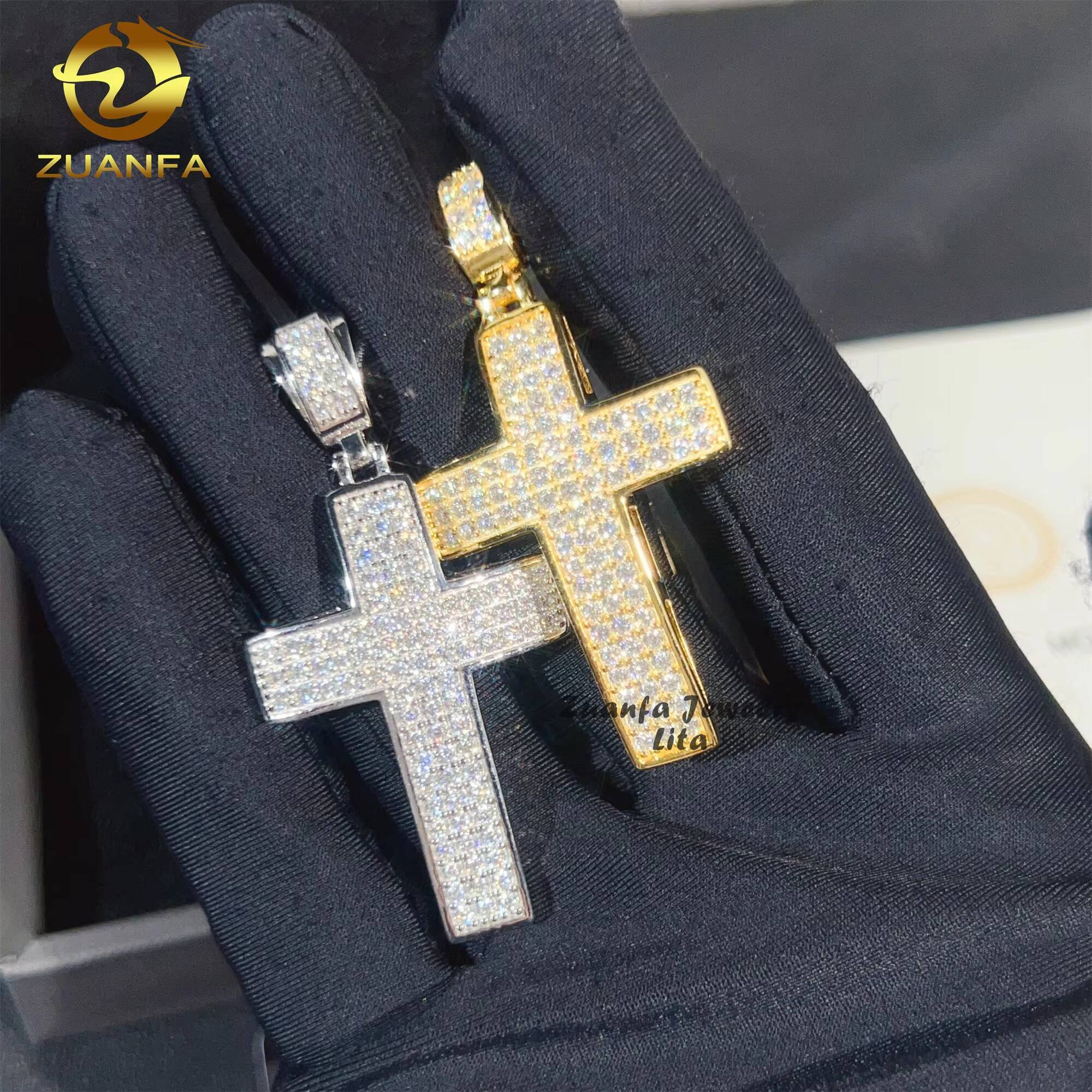 Rapper Jewelry Custom Hip Hop New Design 925 Sterling Silver Iced Out Cross VVS Moissanite Pendant