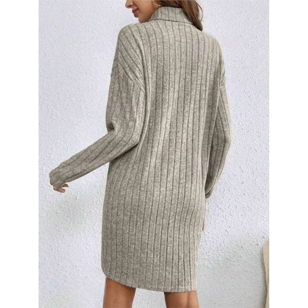 Autumn Winter Woemn Casual Trutleneck Long Sleeve Solid Knitted Dress 2024 New Fashion Loose Comfortable Dresses Female XJ260131