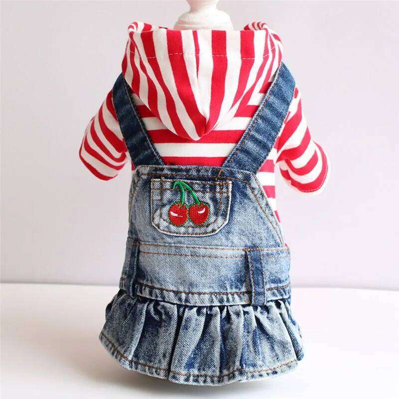 Denim Dogs and Cats, Cotton Clothes Small Dogs, Puppy Hoodie, Skirt for Spring, Chihuahua, Yorkie Outfit H260129