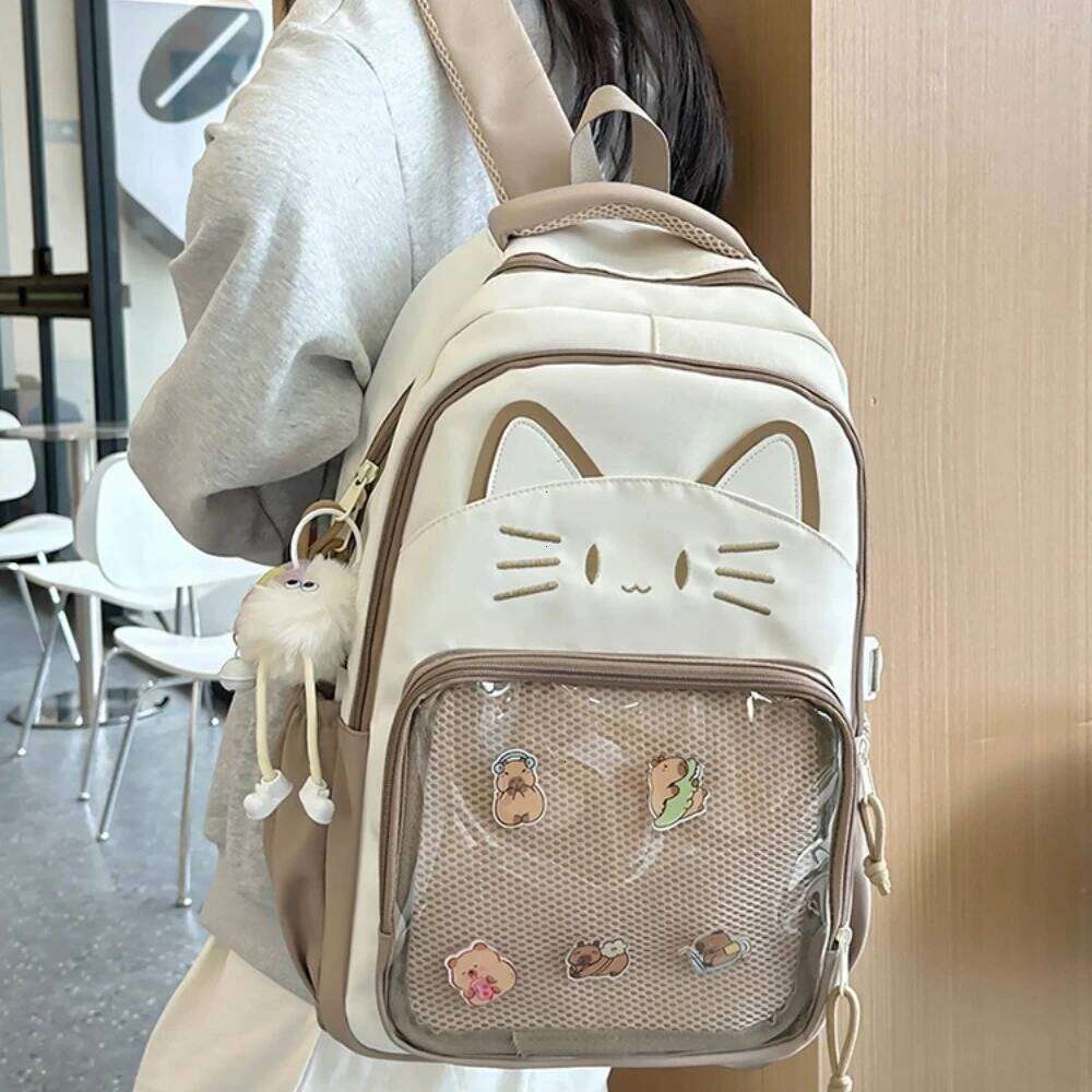 Y2K Cute Cat Ita Backpacks Large Capacity Knapsack Casual Girl Transparent DIY Display Rucksack Cartoon Trendy Travel Schoolbags