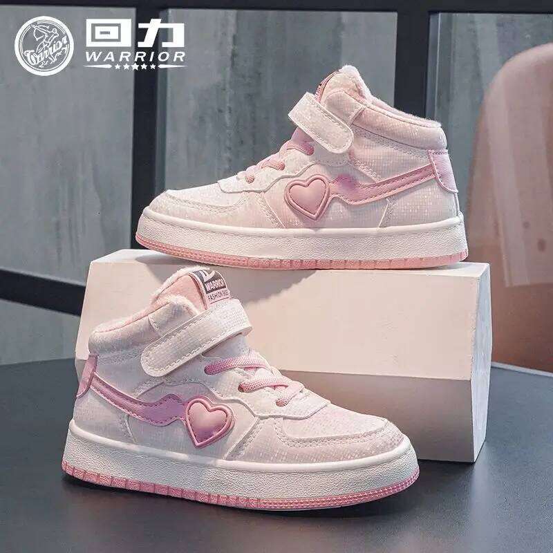 Warrior Children Casual Winter Warm Patchwork 2025 Kids Cotton Shoes for Girls Boys Sneakers Thickened Fleece Lined Y260128