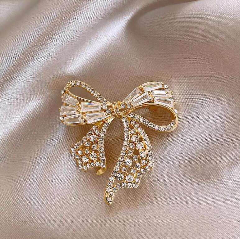 Gold-Plated Inlaid Diamond Bowknot Zircon Wholesale Light Luxury Niche High-End Creative Accessory Versatile Fashion Brooch