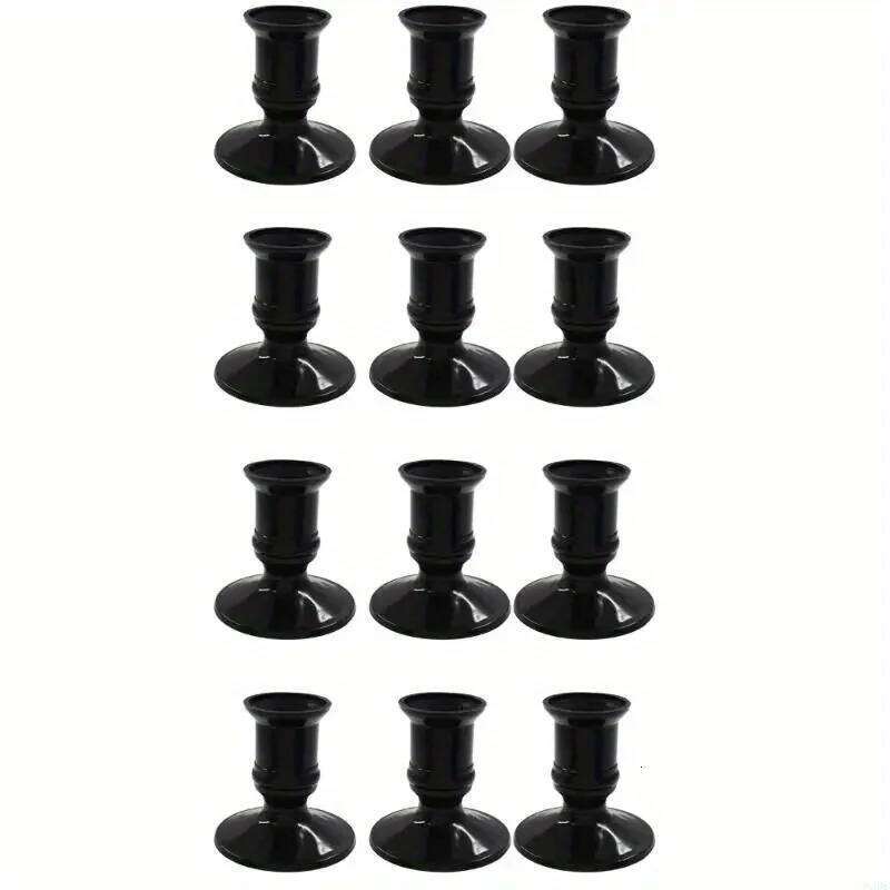 12Pcs Retro Black Candle Holders Durable Plastic Candlesticks for Wedding Restaurant Christmas Decora Sturdy Stand of Candles Y260131