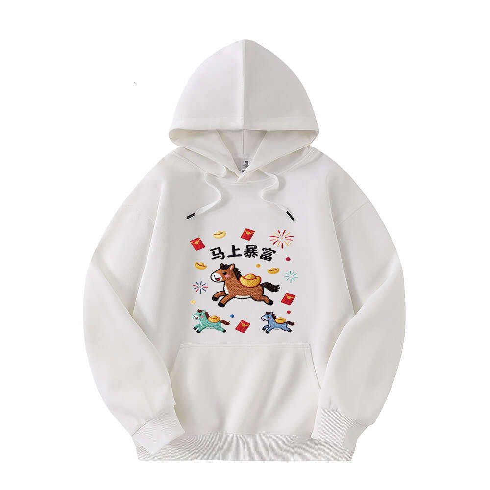 2026 Year Of The Horse New Style Festive Cotton Fleece National Trend Print Unisex Warm Hoodie Luanyun Luanyun